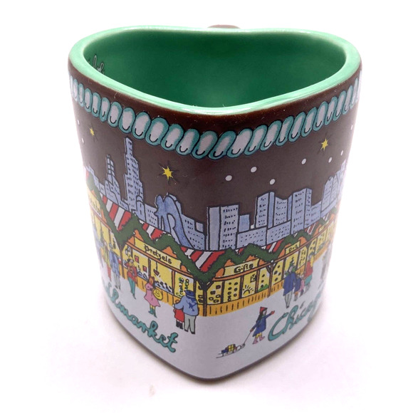2018 Christkindlmarket Chicago Heart Shaped Mug Green & Brown Ich Liebe - Picture 2 of 9